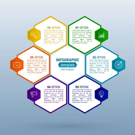 Business infographics with six steps for success. Abstract options infographics template. Vector illustration eps 10のイラスト素材