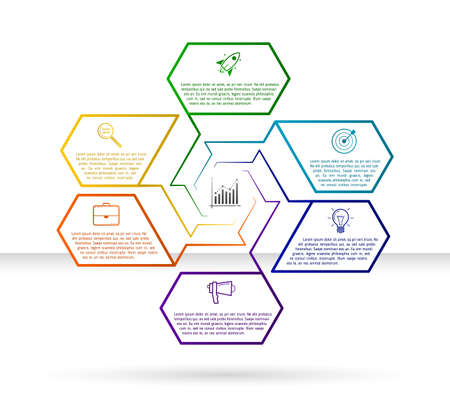 Abstract infographic design template with six text and icon elements. Illustration vector eps10のイラスト素材