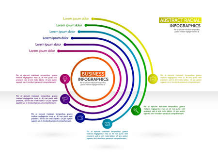 Minimal style circle infographic template with six steps. Thin line circle design for infographic with icons and text boxes. Vector illustration esp10のイラスト素材