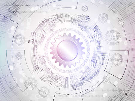 Radial circuit board. Hi-tech technology concept. Abstract circle engineering background. Digital innovation vector illustration.のイラスト素材