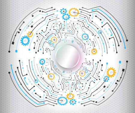 Radial circuit board. Hi-tech technology concept. Abstract circle engineering background. Digital innovation vector illustration.のイラスト素材