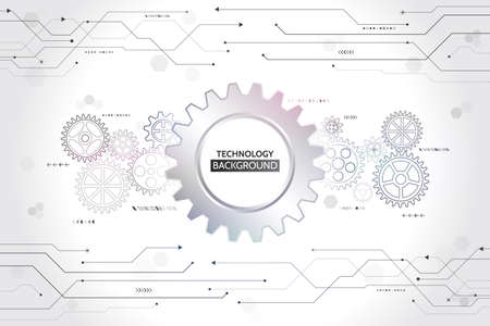 Abstract futuristic digital technology background. Digital communication concept vector illustration with gear and circuit board.のイラスト素材
