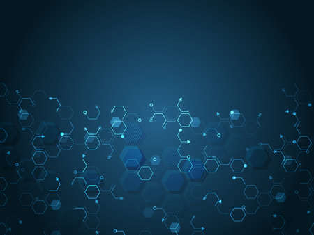 Hi-tech computer technology on the blue background. Abstract hexagon texture. Futuristic technology structure elements. Vector illustration esp 10.のイラスト素材