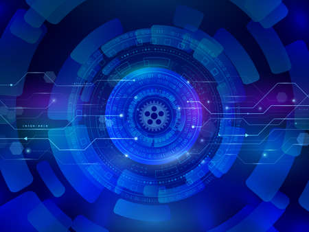 High computer communication technology on the blue background. Digital techno concept. Vector...