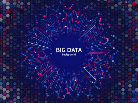 Complex data graphic visualization. Futuristic business analytics. Big data analysis visualization with lines, dots and arrow elements. Futuristic infographic vector 

illustration.のイラスト素材