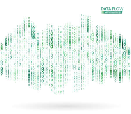 Abstract data flow background with binary code. Dynamic waves technology concept Vector illustrationのイラスト素材