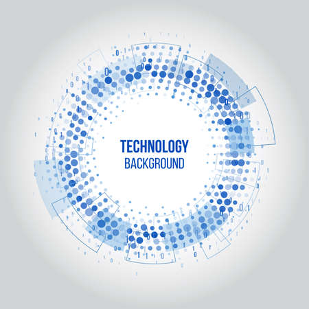 Abstract technology circles with dots and binary code. Science vector illustrationのイラスト素材