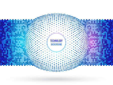 Abstract hexagon connection structure. Geometric hexagon technology sphere, high tech digital backgroundのイラスト素材