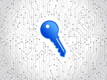 Abstract high tech circuit board with technology key. Security concept background. Cyber data security, information privacy. Global internet network protection.のイラスト素材