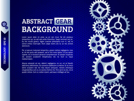 Abstract gears on the blue background. Mechanism with integrated gears for business presentations or information banner. Modern design of background eps 10のイラスト素材