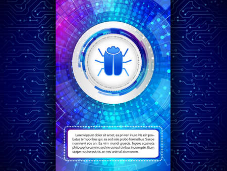 Digital technology protection concept. Futuristic circuit board on the blue background. Hacking and...