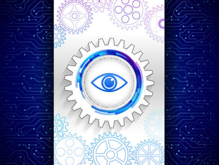 Digital technology protection concept. Futuristic circuit board background. Search information, data security.のイラスト素材