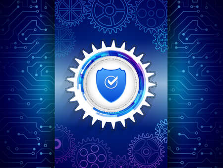 Digital technology protection concept. Futuristic circuit board on the blue background. Cyber data security. Network guard illustration.のイラスト素材