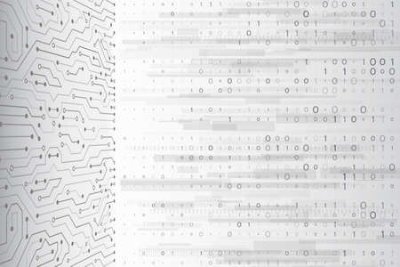 Circuit board vector illustration. Binary code digital technology on the grey background.のイラスト素材