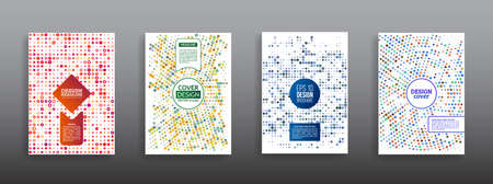 Halftone circle vector frame with colorful abstract random dots. Round annual report templates, business flyers.のイラスト素材