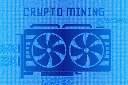 Video card technology illustration. Cryptocurrency GPU mining. A stream of hexadecimal code on...