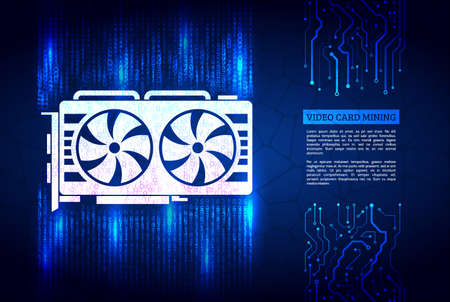 Cryptocurrency GPU mining. A stream of hexadecimal code on background. Video card technology illustration.のイラスト素材