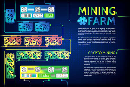 Abstract gpu video cards farm. IT hardware. Cryptocurrency mining conceptのイラスト素材