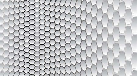 Perspective grid hexagonal surface. Abstract background with white shapes. Vector illustration.