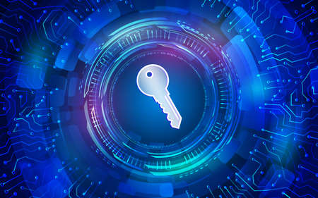 Cyber key for internet protection. Computer data defense. Global network security. Abstract digital business background. Circuit boardのイラスト素材