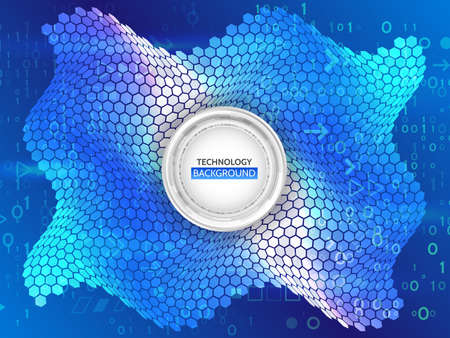 Abstract wave shape made of hexagons. Twist background with color shapes. Vector illustration.