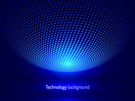 Abstract technical background from spheres. Perspective circle with the effect of glow and glare. Halftone vector illustrationのイラスト素材
