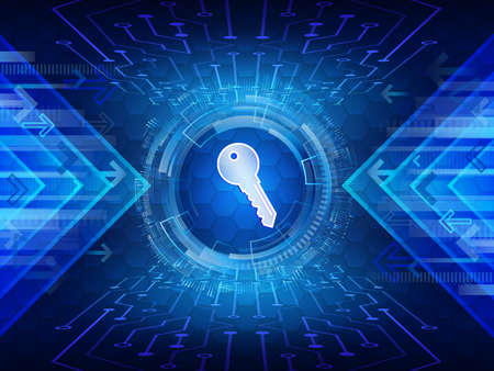 Cyber key for internet protection. Computer data defense. Global network security. Abstract digital...