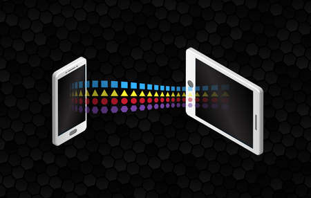 File sharing concepts. Isometric design elements on the black background. Information transferring...