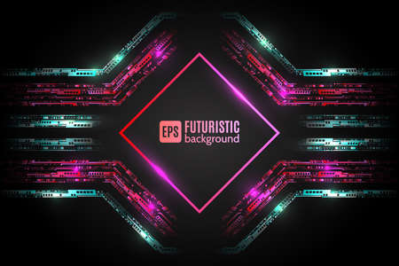 Digital internet communication on blue background. Abstract global sci fi concept. Hi-tech vector illustration with various technology elements.のイラスト素材