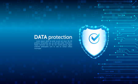 Data protection privacy concept. Shield icon and internet technology networking connection. Cyber security internet and networking concept. Abstract circuit board.のイラスト素材