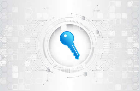 Data protection privacy concept. Key icon and internet technology networking connection. Cyber security internet and networking concept. Abstract circuit board.のイラスト素材