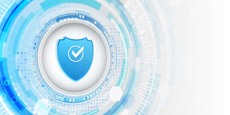 Data protection privacy concept. Shield icon and internet technology networking connection. Cyber...