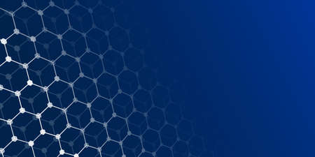 Perspective grid hexagonal surface. Abstract blue background with white shapes. Vector illustration....
