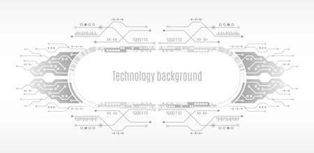 Abstract high tech circuit board in white and gray tones. Technology background with various technology elements.のイラスト素材