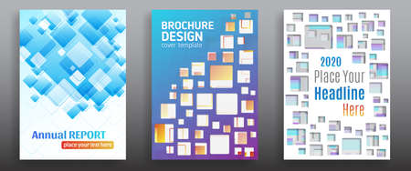 Minimal cover design with colorful square, shapes. Creative and inspirational brochure design template. Technology vector geometric illustration.のイラスト素材