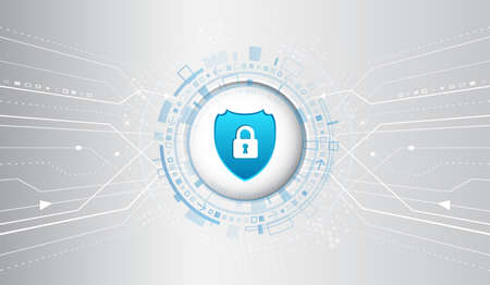 Abstract high tech circuit board. Technology data protection concept. System privacy, network security. Digital shield illustration.のイラスト素材