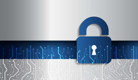 Data protection privacy concept. Padlock icon and internet technology networking connection. Cyber security internet and networking concept. Abstract circuit board.のイラスト素材