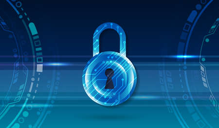 Cyber security internet and networking concept. Abstract circuit board on the blue background. Data...