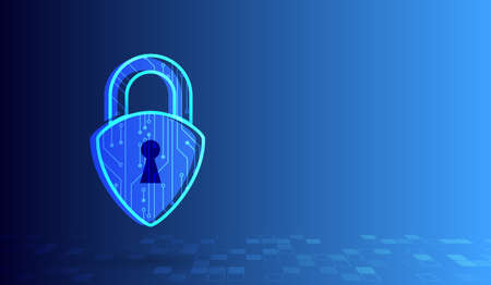Data security system, information or network protection. Cyber security and data protection. Padlock...