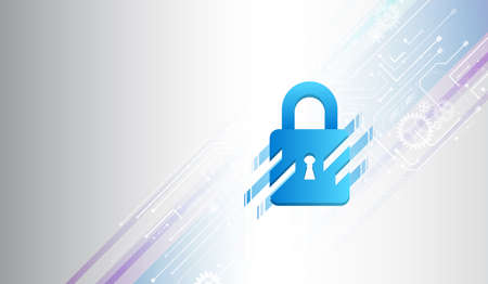 Data protection privacy concept. Futuristic padlock icon and internet technology networking...