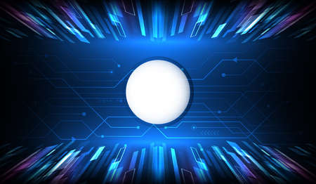 Futuristic blue background with glowing perspective technology lines and circuit board. Hi-tech illustrationのイラスト素材