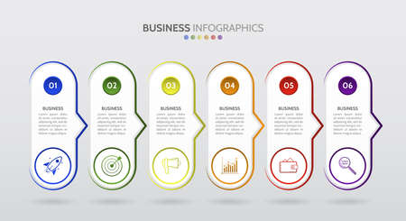 6 Horizontal arrows workflow steps. Business process graph, step to success diagram and arrow timeline vector infographic chart illustration.のイラスト素材