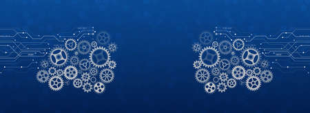 Wide high-tech technology background texture. Circuit board vector illustration. Vector electronic communication.のイラスト素材