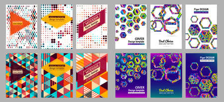 Set of halftone modern background patterns. Abstract circle vector design element for poster, flyer, cover. Geometric shapes brochure template.のイラスト素材