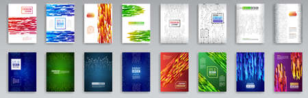 Set of halftone modern background patterns. Abstract circle vector design element for poster, flyer, cover. Geometric shapes brochure template.のイラスト素材