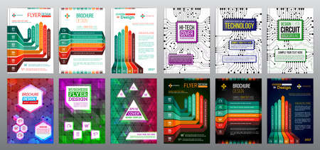 Set of halftone modern background patterns. Abstract circle vector design element for poster, flyer, cover. Geometric shapes brochure template.のイラスト素材