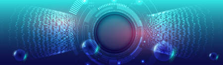 Abstract Wide technology background. Futuristic digital innovation on the blue background. Hi-tech communication concept.のイラスト素材