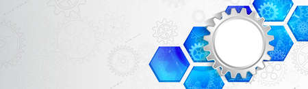 Abstract wide technology background with hexagons and gear wheels. Hi-tech circuit board vector...