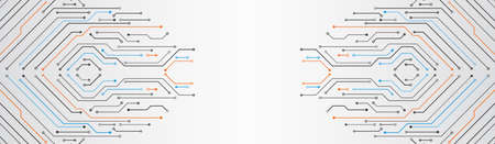Circuit board vector illustration. Microelectronics and engineering concept. Wide High-tech technology background texture.のイラスト素材