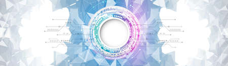 Wide Hi-tech digital technology concept. Illustration high computer technology on blue background....